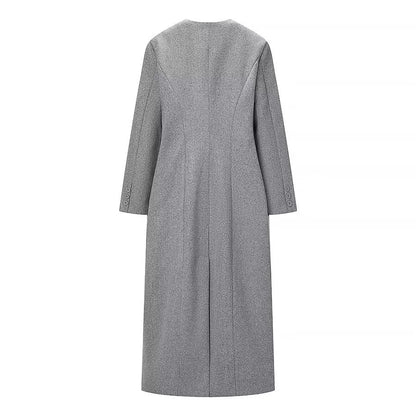 Commuting style elegant multi button long woolen coat