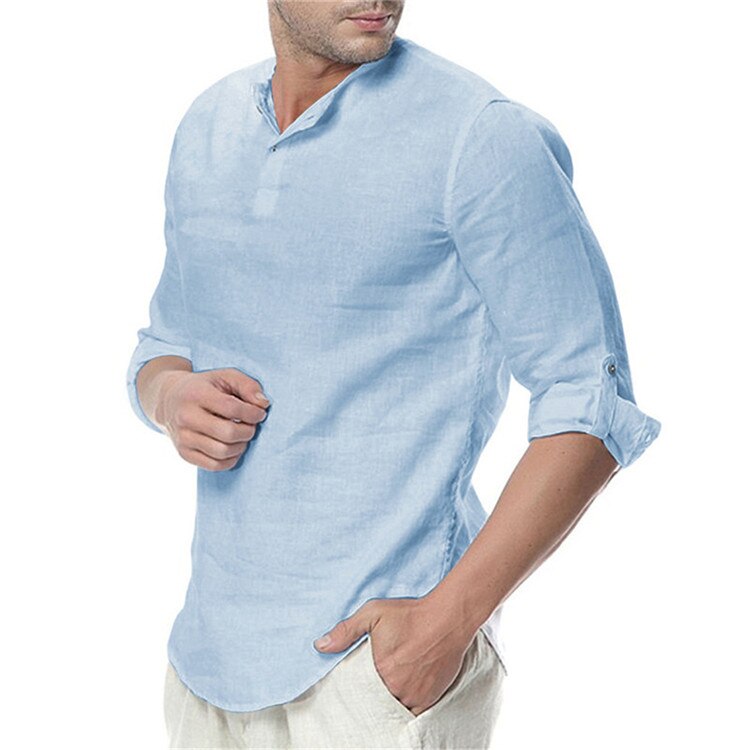 New Men's Summer Long Sleeve Cotton Linen Long Sleeve Cotton Casual Breathable Shirts Style Solid Male Shirts