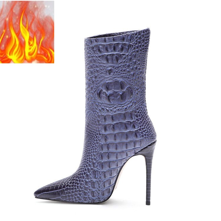 Crocodile High Heel Short Boots Large 34-45 Pointed Thin Heels and Ankle Boots Show Winter  Autumn Mid Tube Boots Women Shoes