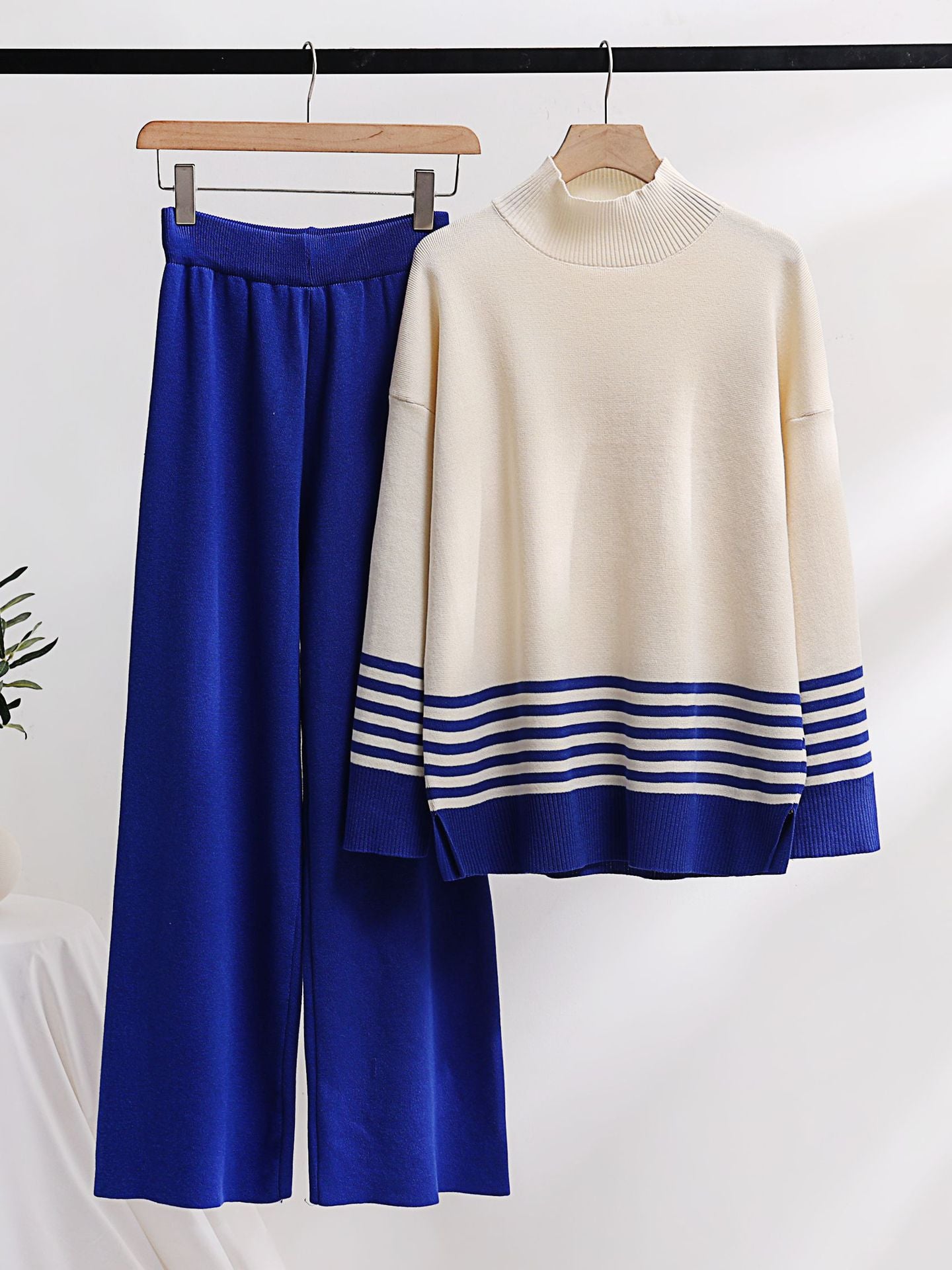Designer Autumn Winter Women Sweater Tracksuit 2 piece Set Oversized Ladys Knitwear + Wide Leg Pants Warm Suits