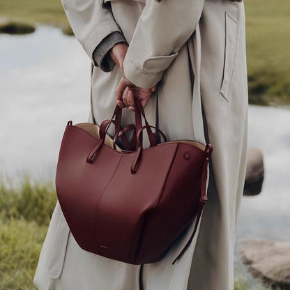 Leather bucket bag handbag tote bag