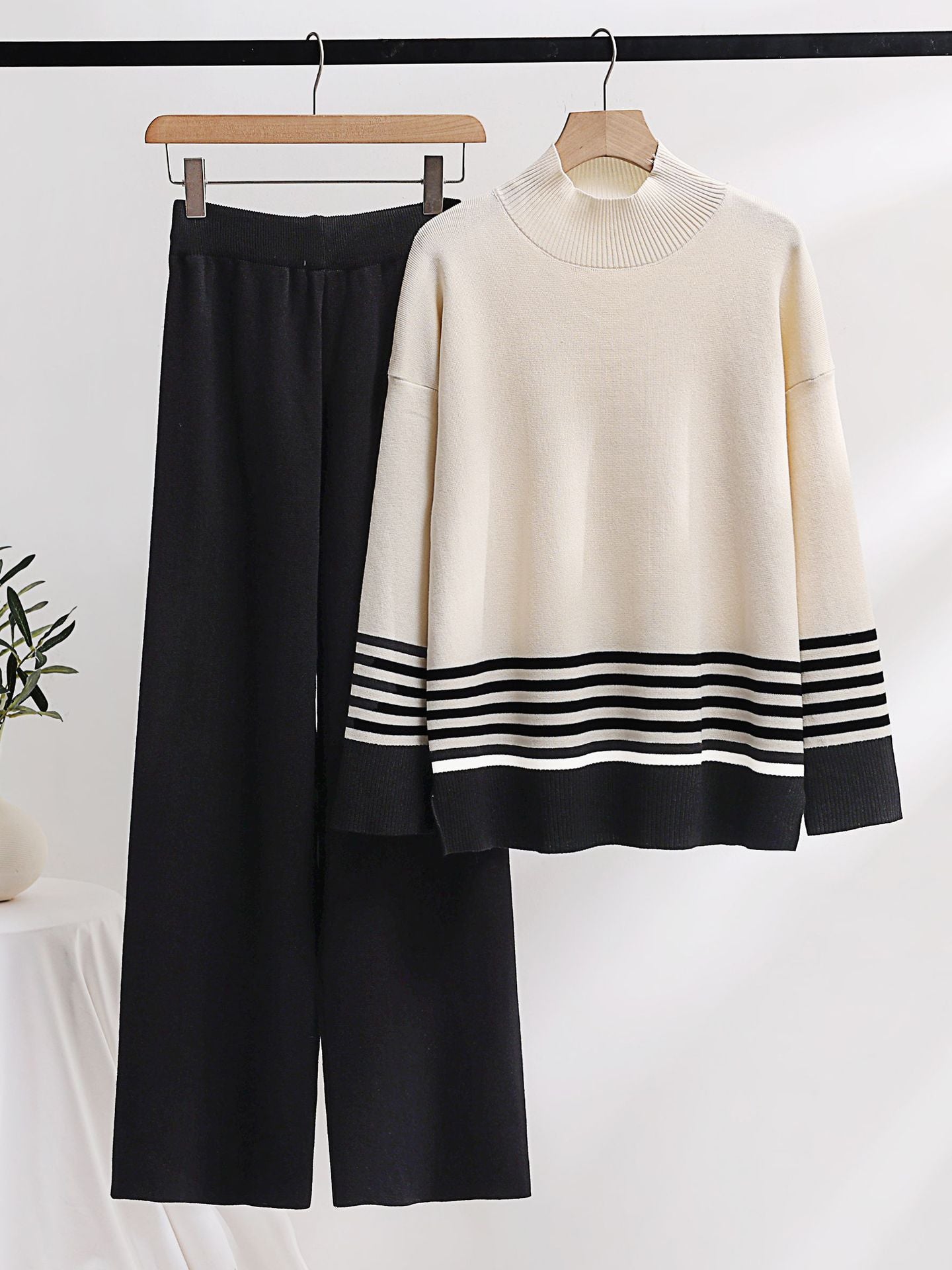 Designer Autumn Winter Women Sweater Tracksuit 2 piece Set Oversized Ladys Knitwear + Wide Leg Pants Warm Suits