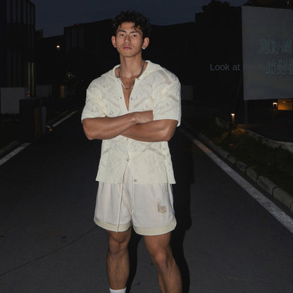 Casual loose short sleeved knitted shirt for men