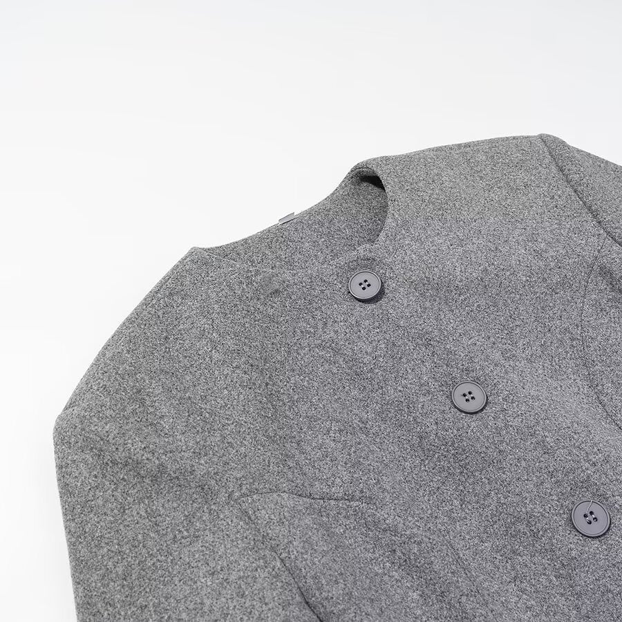 Commuting style elegant multi button long woolen coat