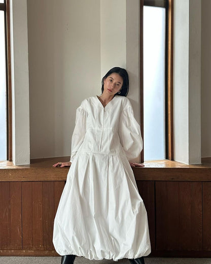 V  Neck Lantern Long Sleeve Dresses Women