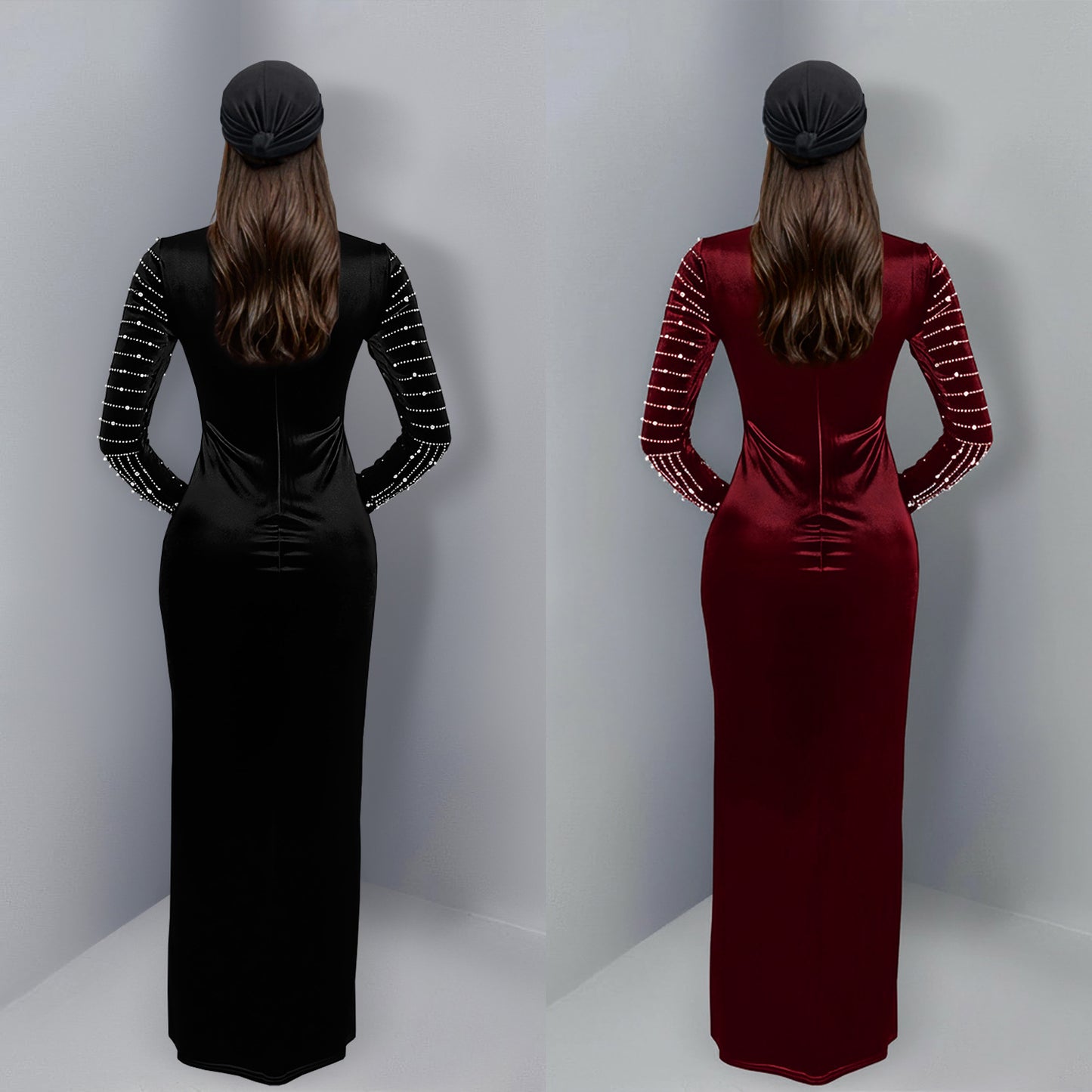 Elegant Velvet Embellished Long Sleeve Dress for Women Fashion Style Casual Occasion
