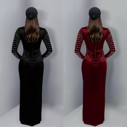 Elegant Velvet Embellished Long Sleeve Dress for Women Fashion Style Casual Occasion