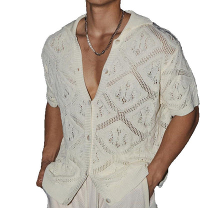 Casual loose short sleeved knitted shirt for men