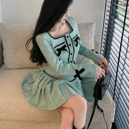 High Quality Fall Fashion Sweet Tweed 2 Piece Set Women Short Jacket Coat Crop Top + Skirts Sets Small Fragrance Two Piece Suits