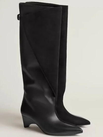 Autumn and Winter Women's Fashionable Knee High Boots, Pointed and Thick High-heeled Knight Boots 34-43 Mid Length Boots