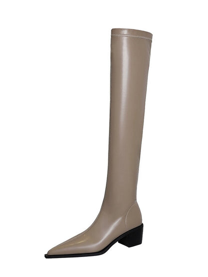 European and American Winter Fashion Simple Thick Heel High Heel Pointed Thin Leg Knee Length Women's Boots