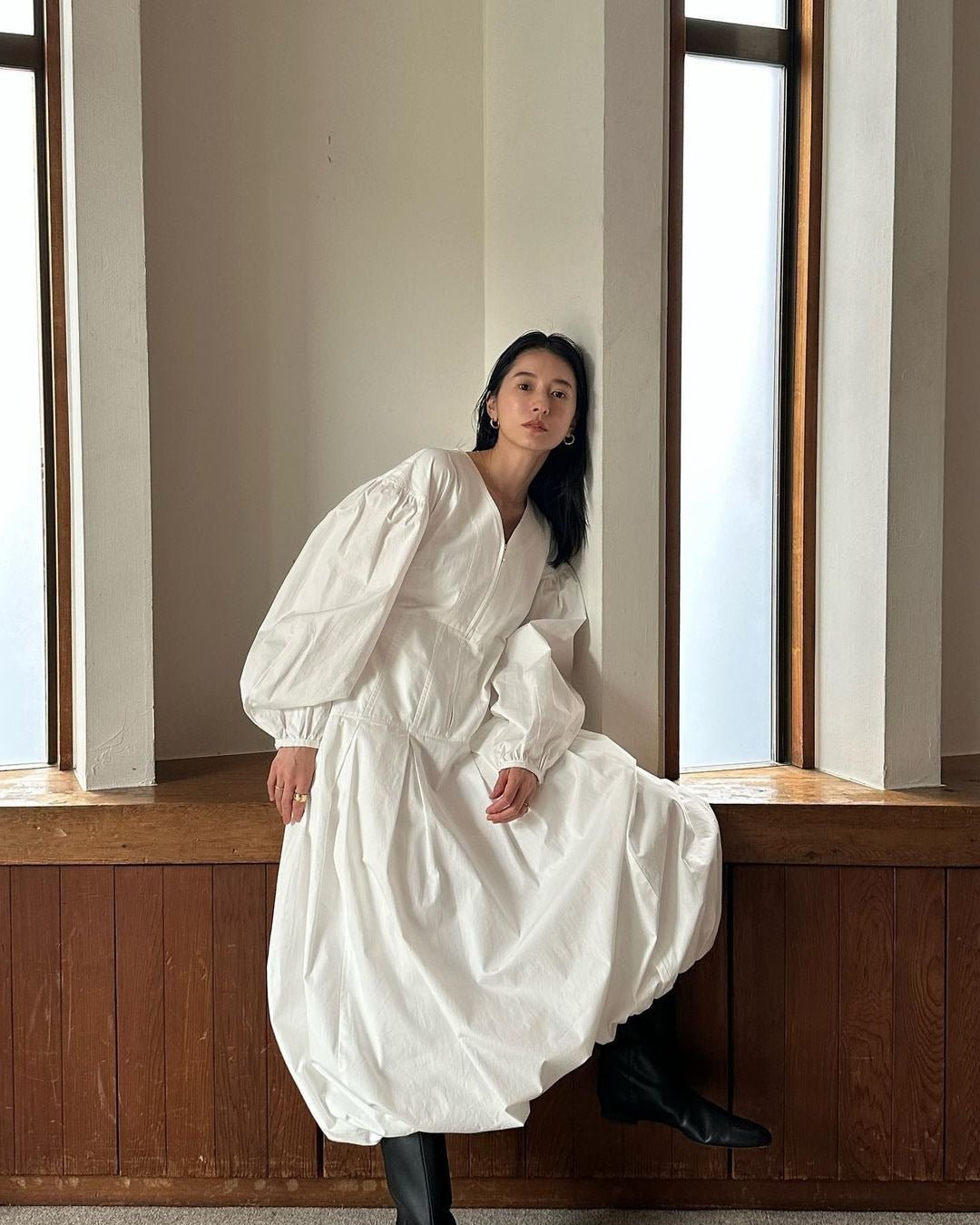V  Neck Lantern Long Sleeve Dresses Women