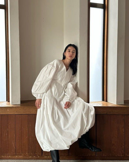 V  Neck Lantern Long Sleeve Dresses Women