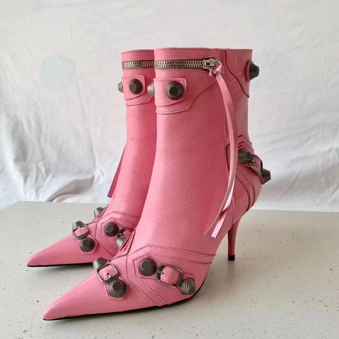 Fashion Pointed Toe Boots Women Chain Fringe Zipper Pumps Heels Soft Leather Ladies Party Ladies Shoes