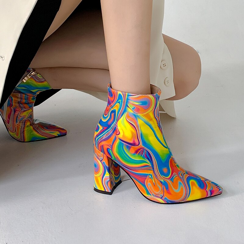 Women's New High-Heeled Autumn And Winter Thick Heel Pointed Toe Patent Leather Martin Boots