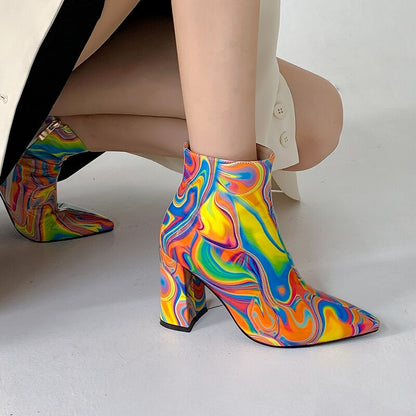 Women's New High-Heeled Autumn And Winter Thick Heel Pointed Toe Patent Leather Martin Boots