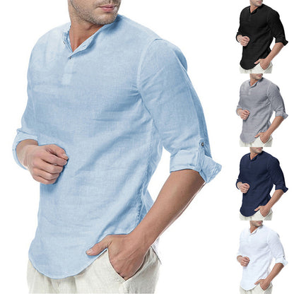 New Men's Summer Long Sleeve Cotton Linen Long Sleeve Cotton Casual Breathable Shirts Style Solid Male Shirts