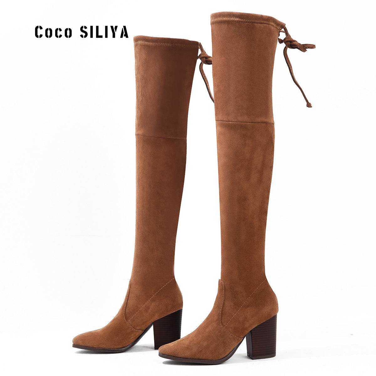Long Boots Children's Thick Heel High Heel Elastic Knight Boots Round Head Over Knee Long Sleeve Women's Boots Winter