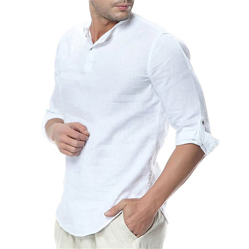 New Men's Summer Long Sleeve Cotton Linen Long Sleeve Cotton Casual Breathable Shirts Style Solid Male Shirts