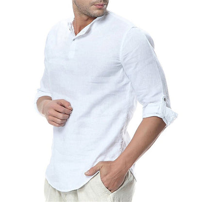 New Men's Summer Long Sleeve Cotton Linen Long Sleeve Cotton Casual Breathable Shirts Style Solid Male Shirts