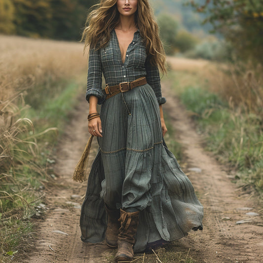 Fashion Stripe Long Dress for Women Autumn Winter Style