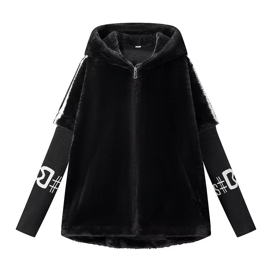 Street fur integrated zipper hooded jacket