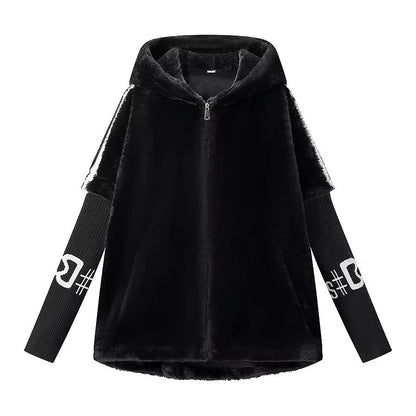 Street fur integrated zipper hooded jacket