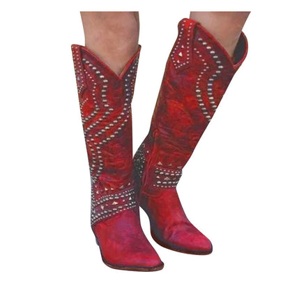 Riveted long boots thick heel middle heel riveted high heeled women's boots
