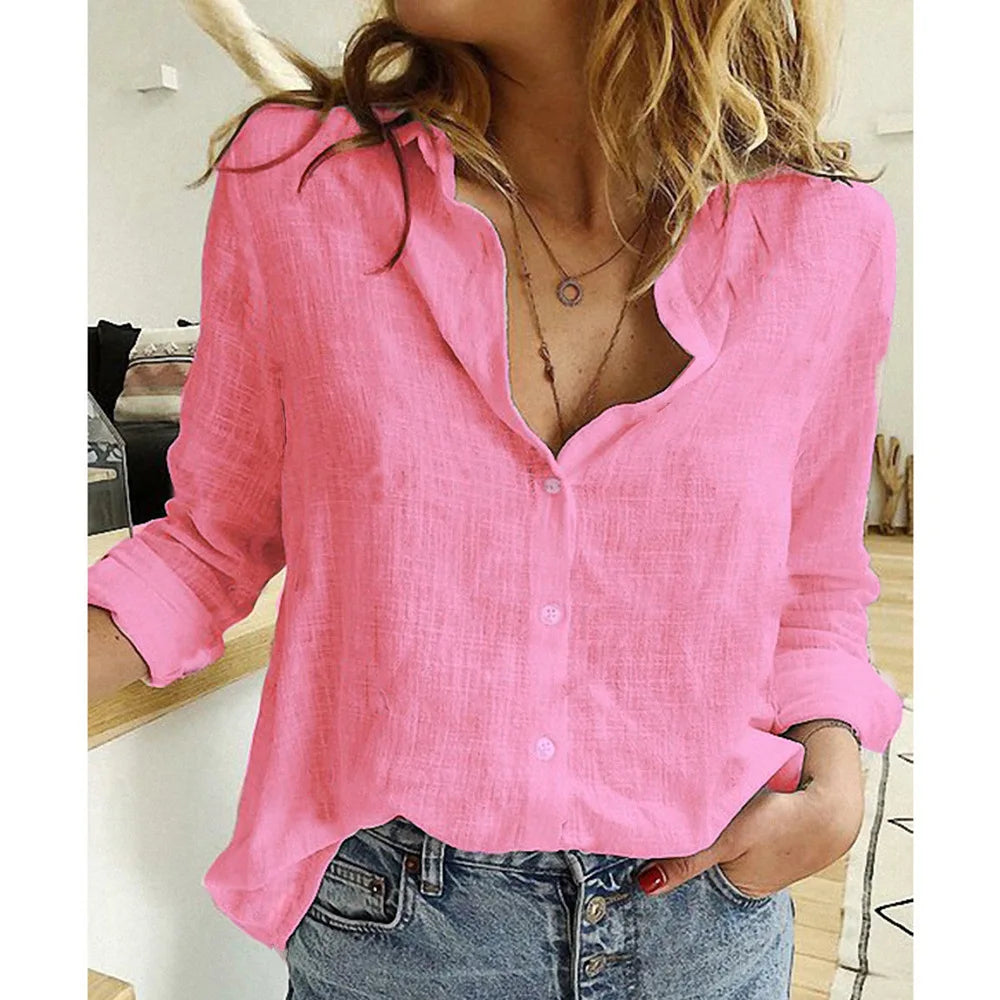 Cotton Linen Leisure Shirts Button Lapel Cardigan Top Lady Loose Long Sleeve Oversized Shirt Womens Blouses spring Blusas Mujer