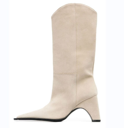 Processing time:7-15days after placing orders Autumn And Winter 2023 New Fashion Women's Boots Thick High Heel Pointed Toe Denim Knee Length Knight Boots Big Size Shoes