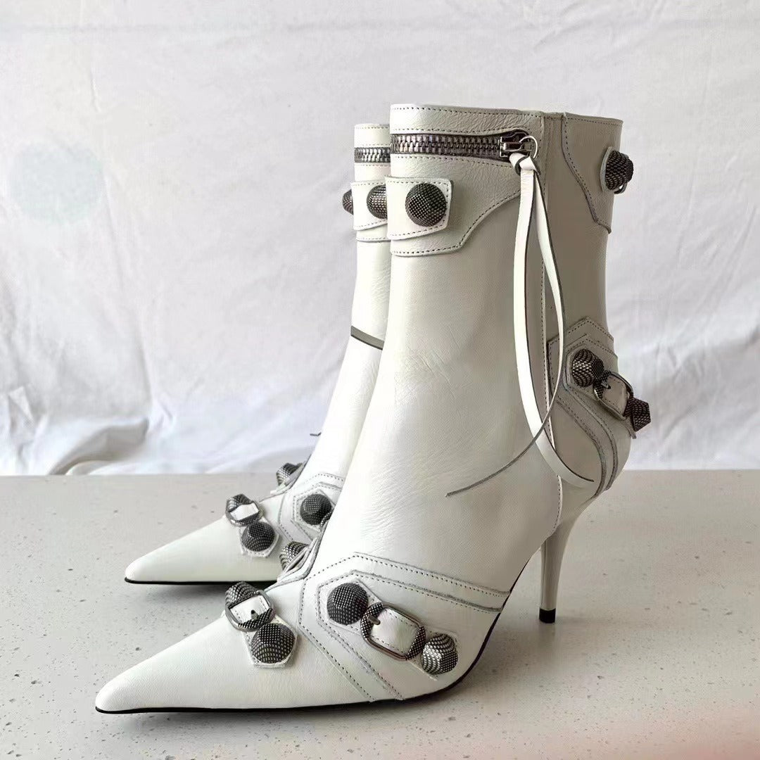 Fashion Pointed Toe Boots Women Chain Fringe Zipper Pumps Heels Soft Leather Ladies Party Ladies Shoes