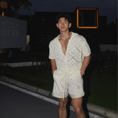 Casual loose short sleeved knitted shirt for men