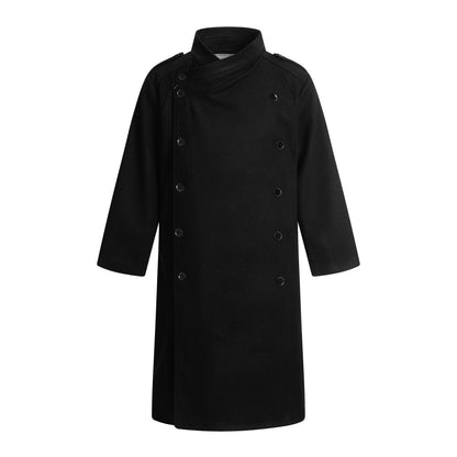 Double breasted standing collar woolen coat