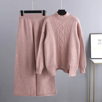 Women Sweater Tracksuits Wide Leg Pant Suits Thick Warm Female Set 2/Two Piece Sets Cloth
