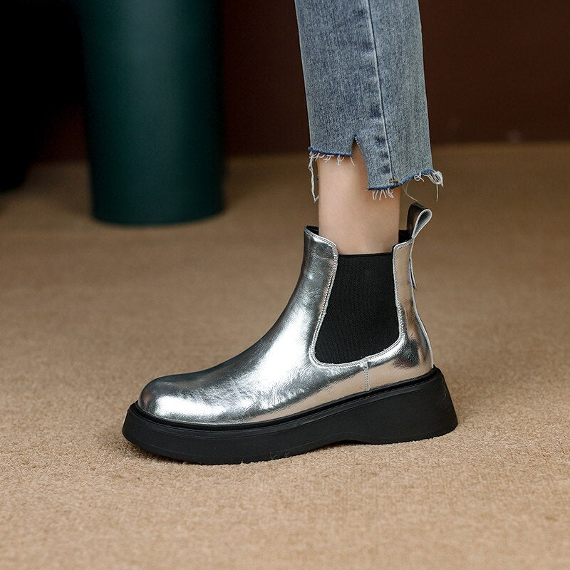 Newest Women Ankle Boots Autumn Winter Genuine Leather Platforms Wedges Heels Fashion Concise Working Casual Shoes